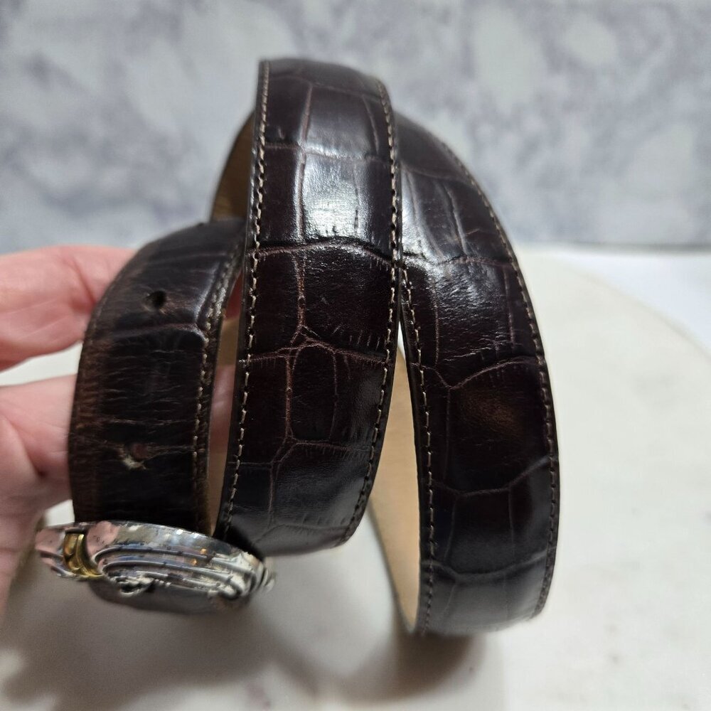 Brighton Belt Womens Large 34 Brown‎ Leather Silver Gold Tone Western Buckle - Picture 10 of 12
